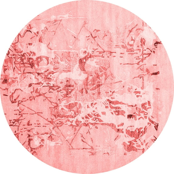 Ahgly Company Indoor Round Abstract Red Contemporary Area Rugs, 6' Round