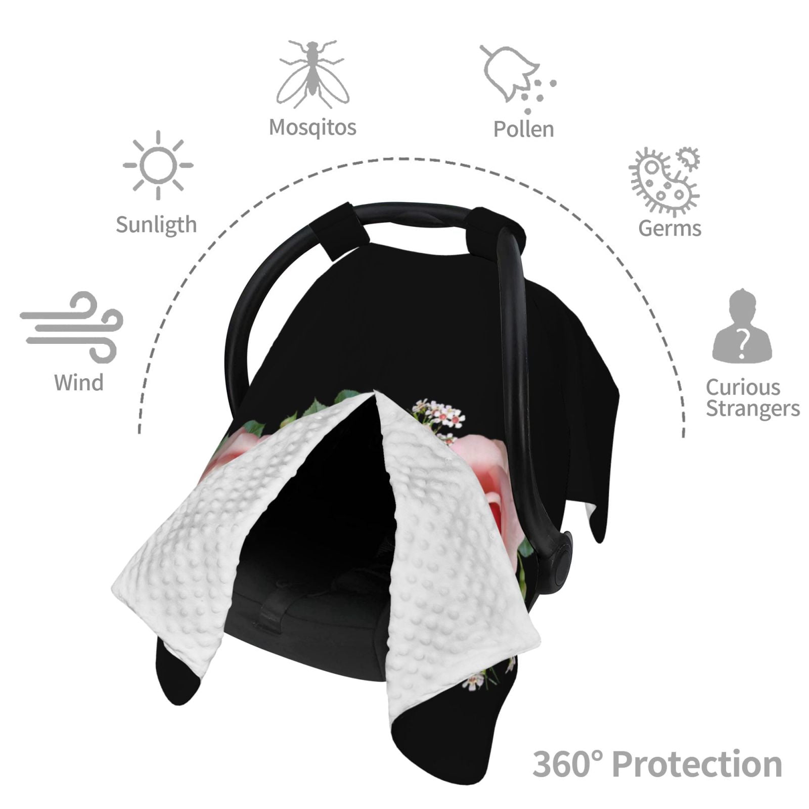 Car Seat Cover Baby - Pink Roses Breathable Infant Car Seat Cover for Baby Carseat, Lightweight Comfort Baby Essentials Must Haves Newborn Stuff for Girl Boy
