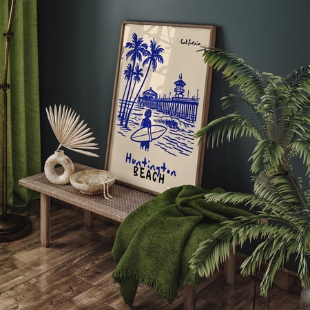 Huntington Beach California Surf Poster Coastal Pier Wall Art