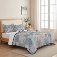 thumbnail image 5 of King Quilt Set 96''x106'', Blue Pink Botanical Lightweight Summer Bedspread Coverlet Set with 2 Pillow Shams, Spring Floral Vintage Breathable All Season Quilt Bedding for Bedroom/Guest Room, 5 of 9
