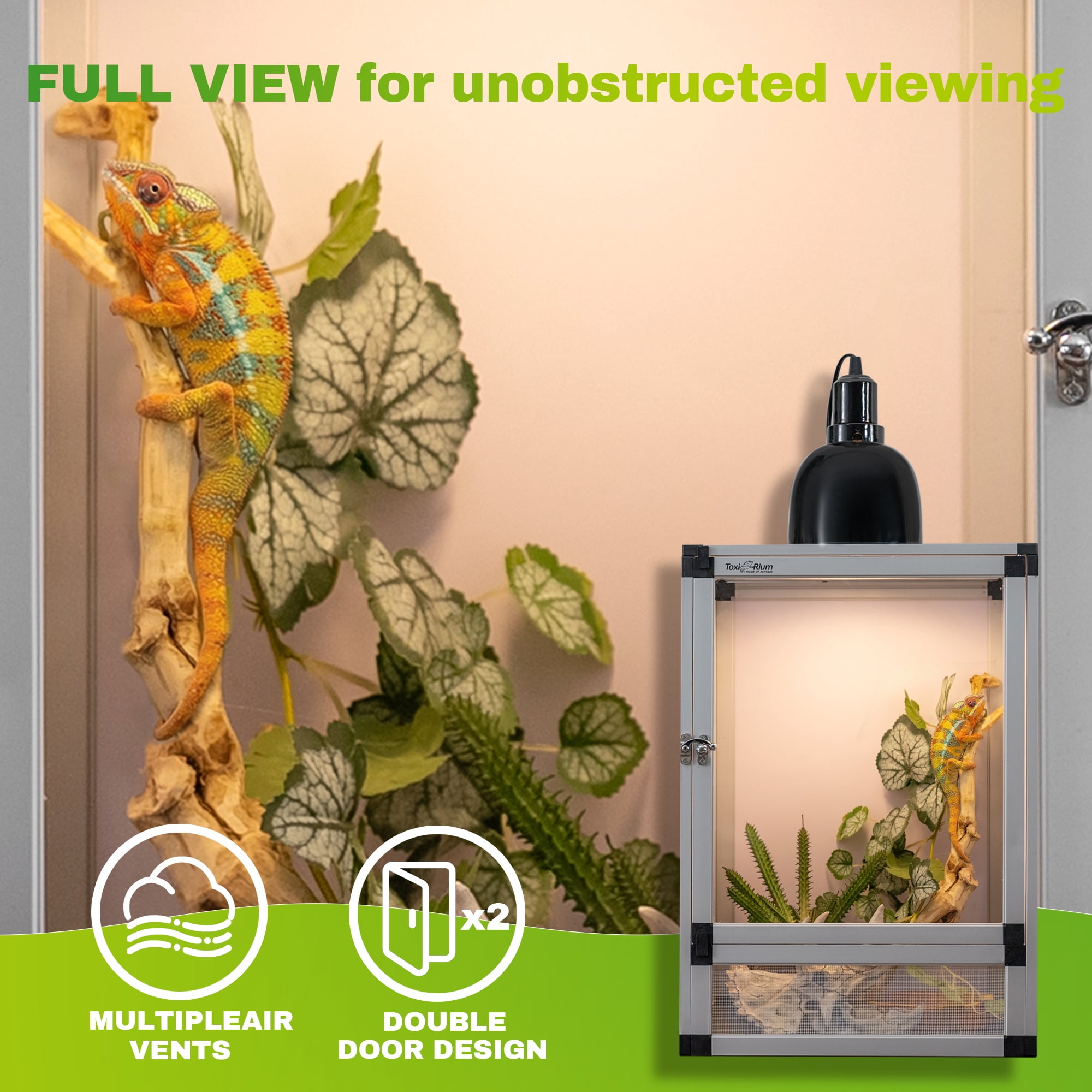 Toxirium 18x18x36 inch Hybrid PVC Reptile Terrarium with Interchangeable Acrylic and Mesh Doors for Geckos, Chameleons and Tree Frogs