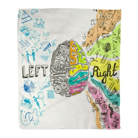 11.5 Left Hand Throw - KDAGR 58x80 inch Super Soft Throw Blanket Emotion Brain Left Analytical and Right Creative Hemispheres Sketch Doodle Hand Home Decorative Flannel Velvet Plush Blanket