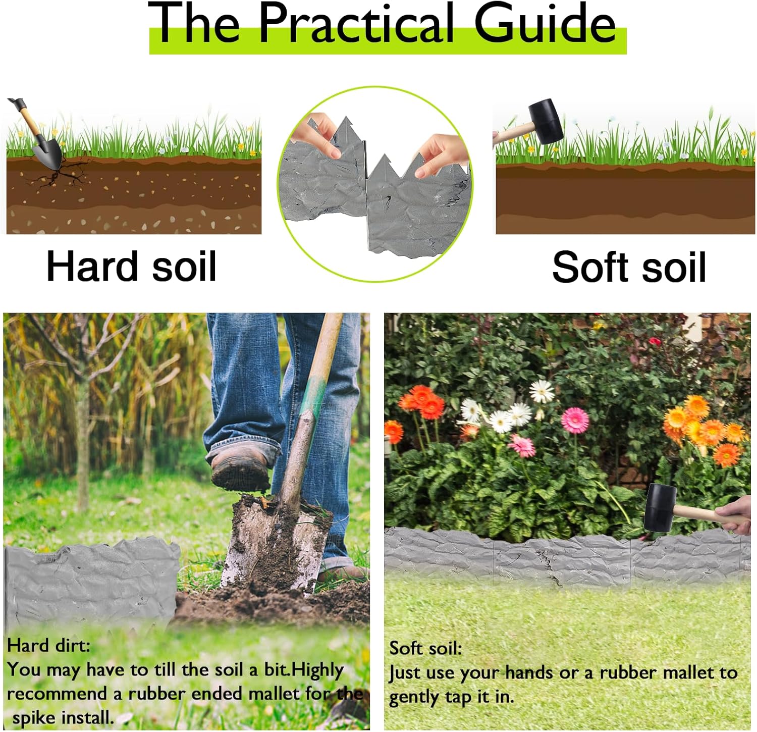 20Pcs Garden Edging Border, 21Ft Marbled Design for Flower Beds, Yard,  & Pathway Landscaping