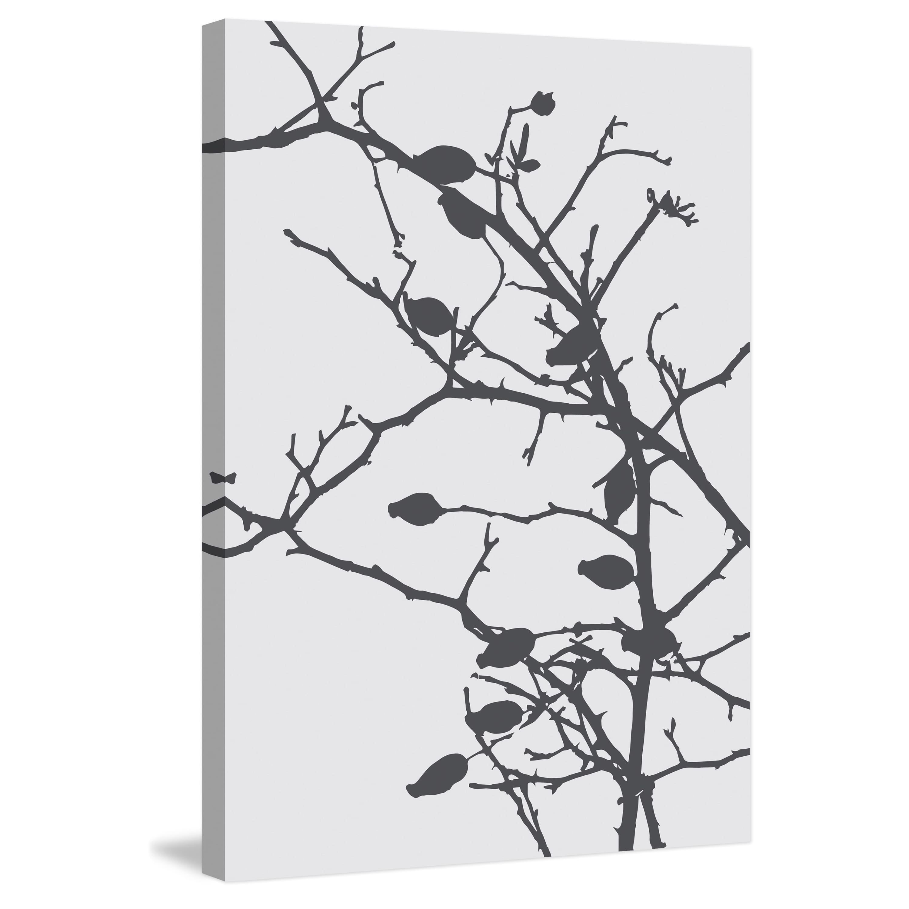 Marmont Hill "Grey Leaves" by Katarina Snygg Painting Print on Wrapped Canvas