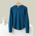 thumbnail image 2 of Women's Fleece Thermal Long Sleeve Round Neck Top Shirts Blouses Loose Fit Solid Color Soft Warm Casual Daily Wear Loungewear Travel Fashion Essential Gift for Women | Aestivo,Blue L, 2 of 9