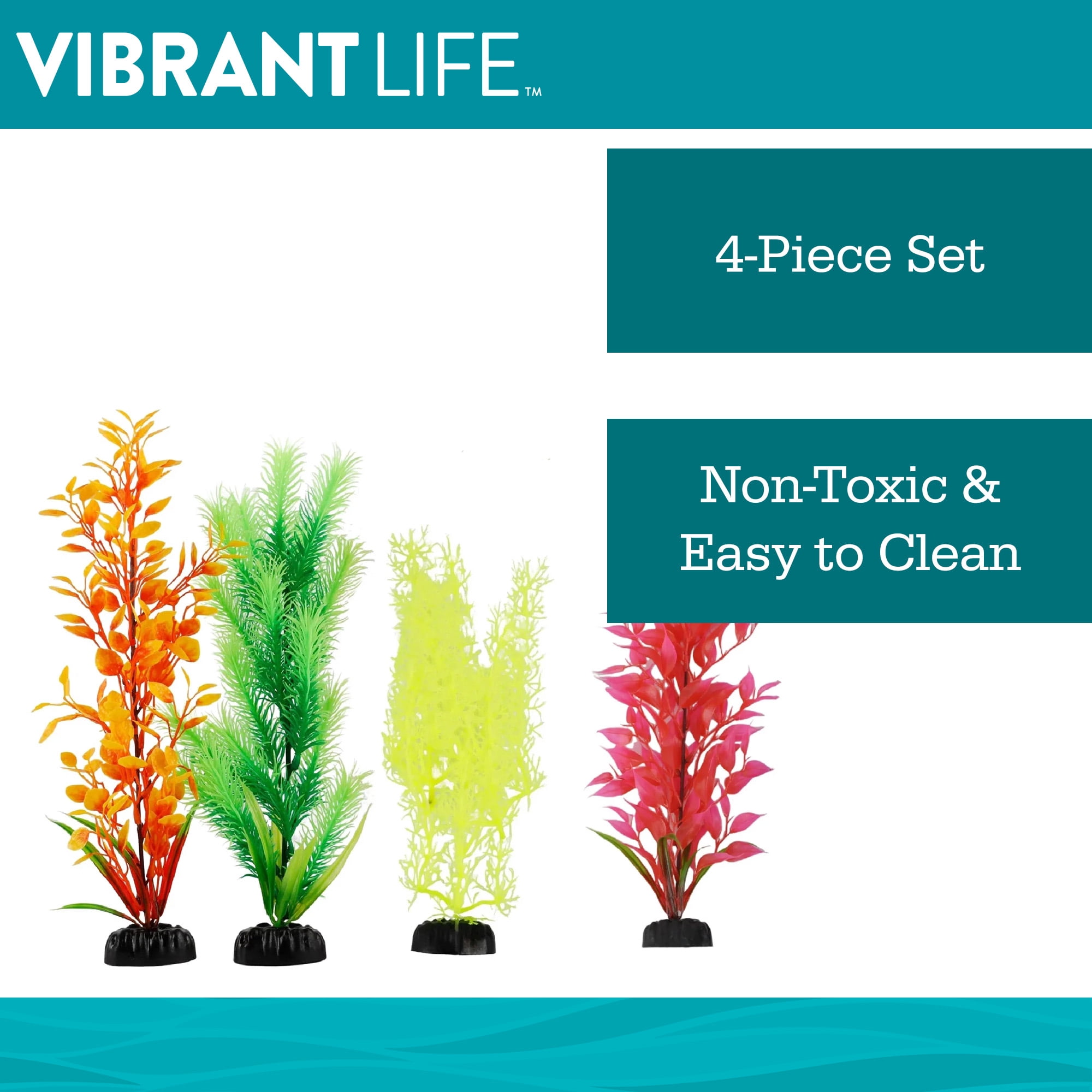 Vibrant Life 4-Piece Assorted Plastic Aquarium Plants, (2) 10-inch & (2) 12-inch