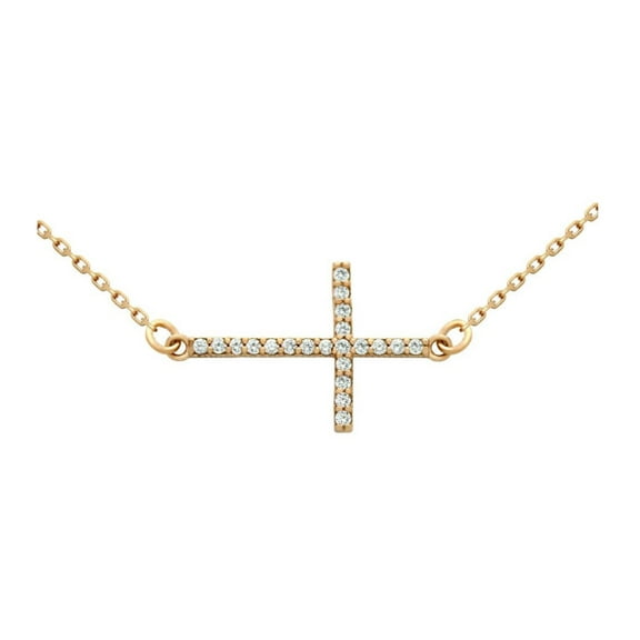 iJewelry2 Sideways Cross Clear CZ Pendant Sterling Silver Chain Necklace 15"