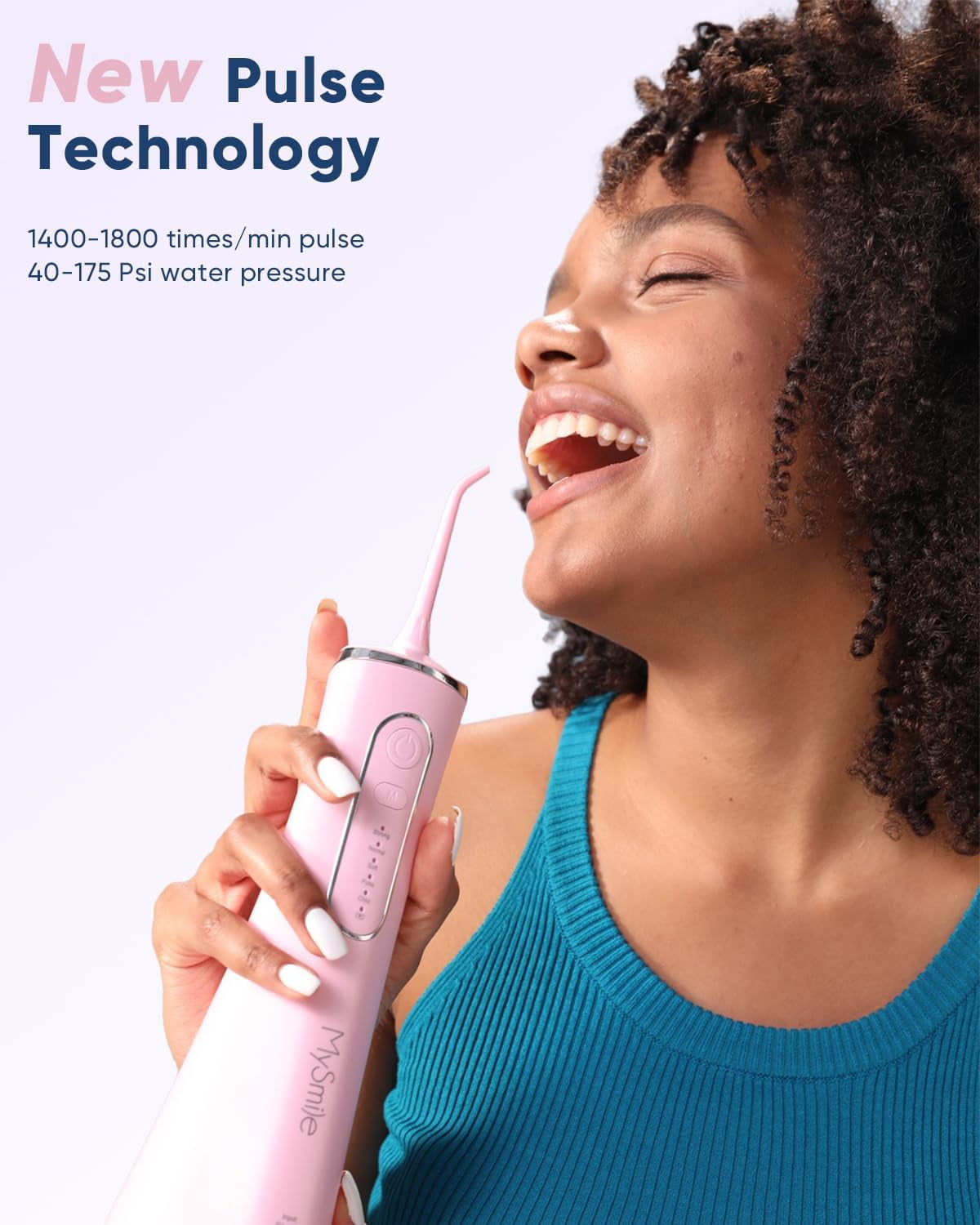 MySmile LP211 Portable Water Flosser Cordless for Teeth Braces, Oral Irrigator, Electric Water Dental Picks, 5 Modes, 8 Jet Tips, Travel Bag, Pink
