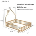 thumbnail image 4 of Bellemave Full Size Floor Bed with House-shaped Headboard and Fence Full Wood Floor Bed Frame with Guardrails and Door Montessori House Bed, Natural, 4 of 12
