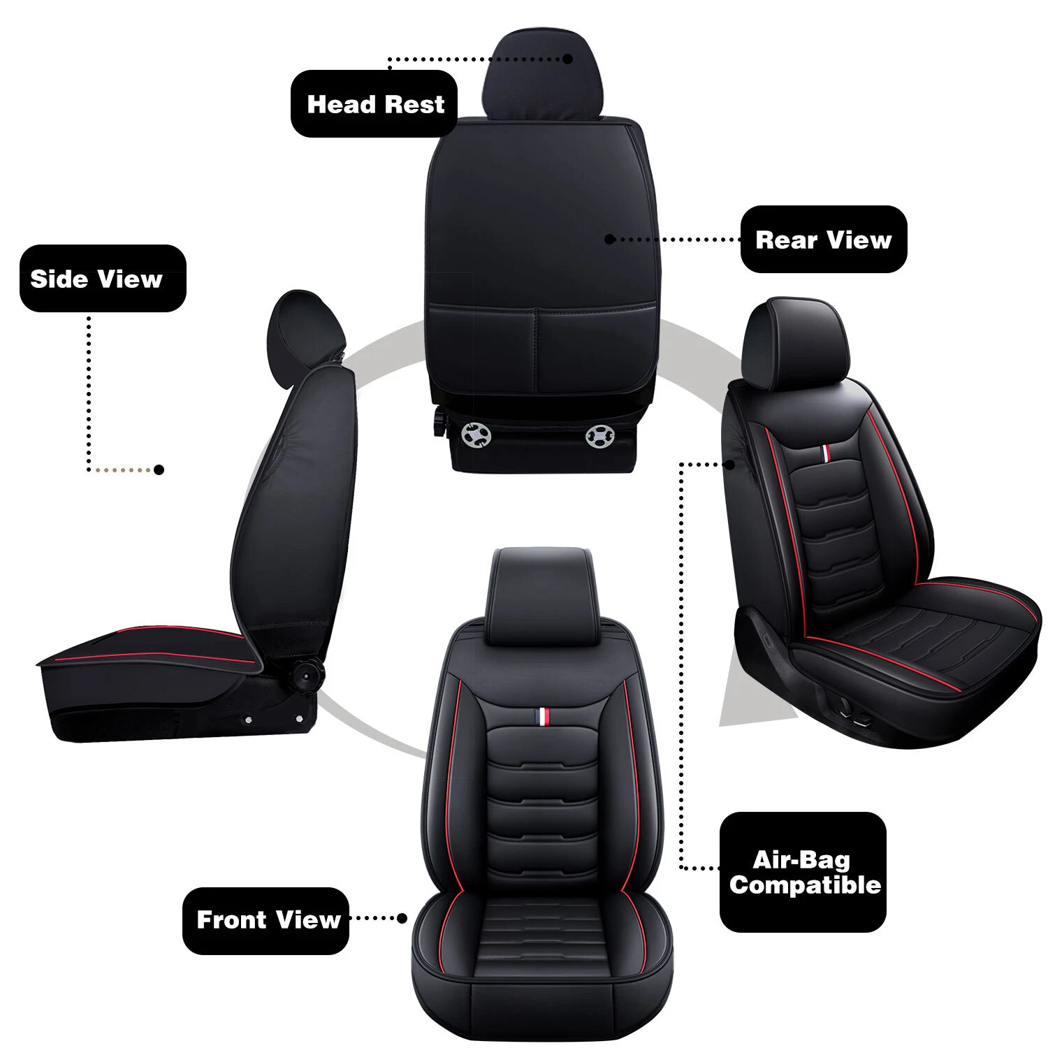Kenzek Leather Universal Car Seat Covers Full Set, Water Resistant 3D Foam Back Support, Luxury Comfort Automotive 5 Seat Covers All Season Fit for SUV,Sedan,Van, Airbag Compatible Elegance