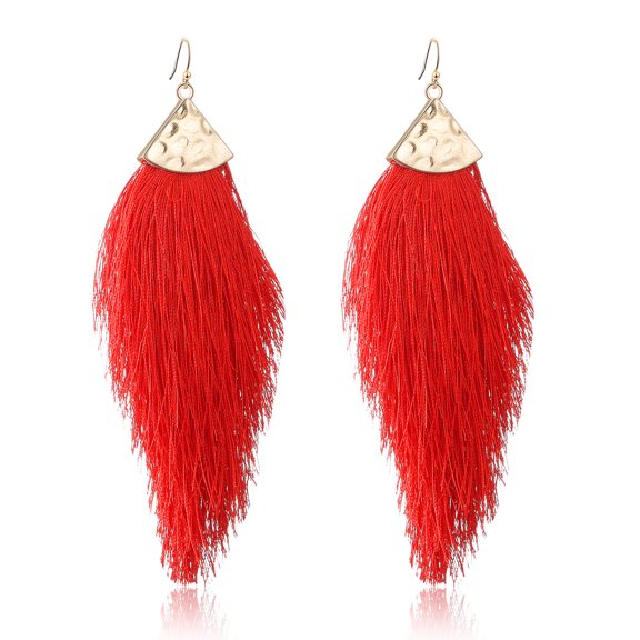 Buyless Fashion Womens Fringe Tassel Earrings Silky Fan Hook Lightweight Feather Drop Earrings