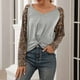 thumbnail image 2 of Top de camiseta informal de manga larga con cuello en V y hombros descubiertos con retazos de leopardo para mujer de otoño e invierno Pompotops FGAJ14233, 2 of 6