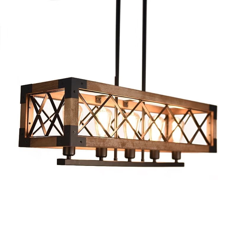 Litfad 5-Light Farmhouse Linear Light Fixture Rectangular Chandelier ...