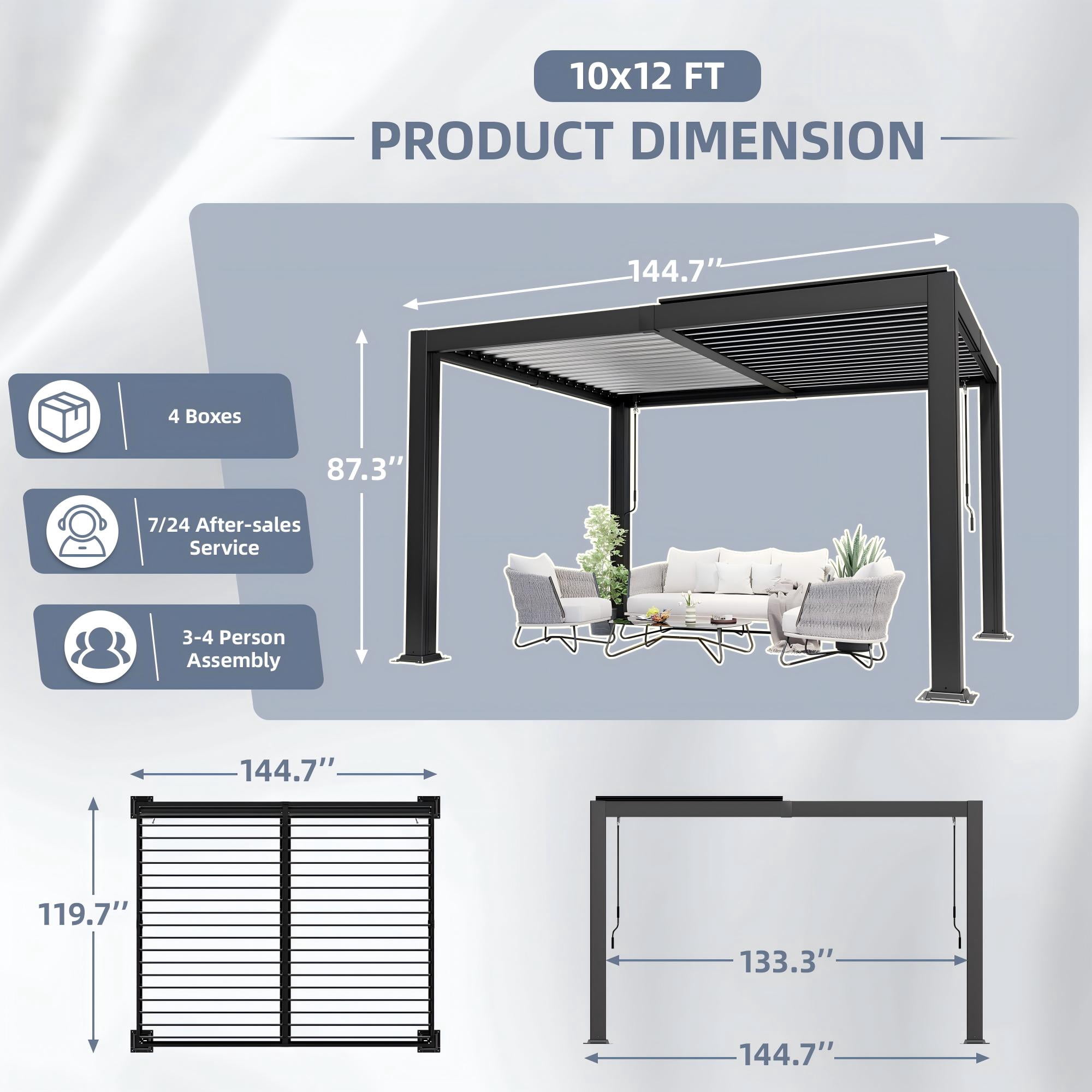 NETAJE 10'x12' Hardtop Louvered Pergola, Aluminum Outdoor Pavilion with Adjustable Louvered Roof and Drainage System for Patio Deck for Patio, Garden, Decks, Backyard