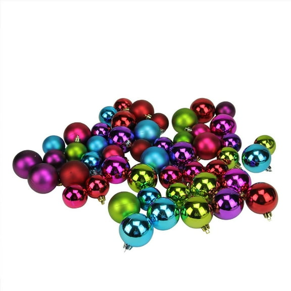 50ct Jewel Tone Multi Shatterproof 2-Finish Christmas Ball Ornaments 2" (50mm)