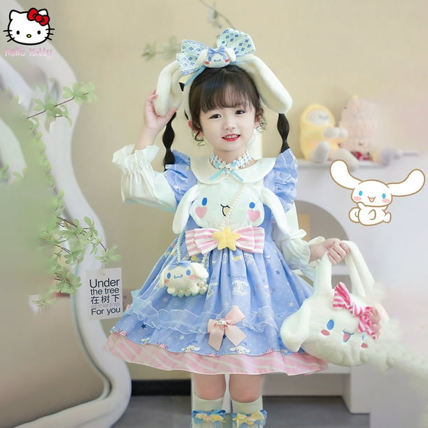 Sanrioed Cinnamoroll Girl Cute Cartoon Lolita Dress Spring Autumn Birthday Party Role Play Tutu Dress Child Dress Birthday Gift