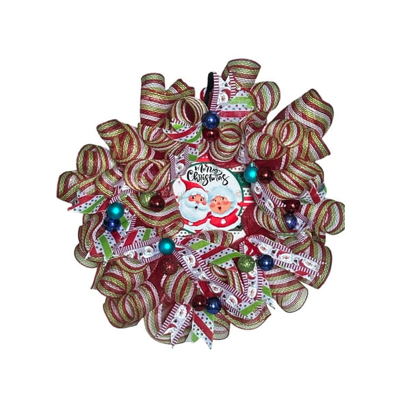 Merry Christmas Wreath Santa and Mrs Clause Christmas Décor