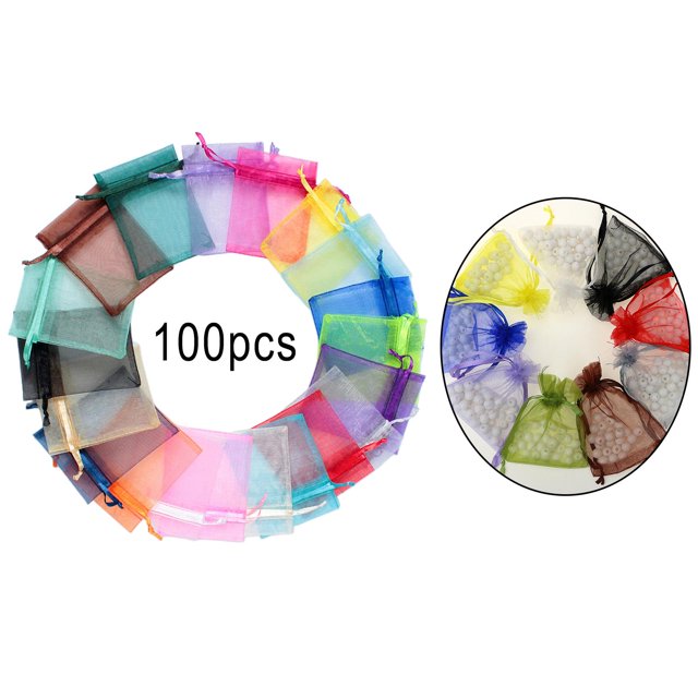 50/100x Mini bolsa con cordón de malla para joyería, bolsas de maquillaje cosmético, bolsas lavables para bodas de Navidad para viajes, actividades 100 piezas BLESIY bolsos de lazo