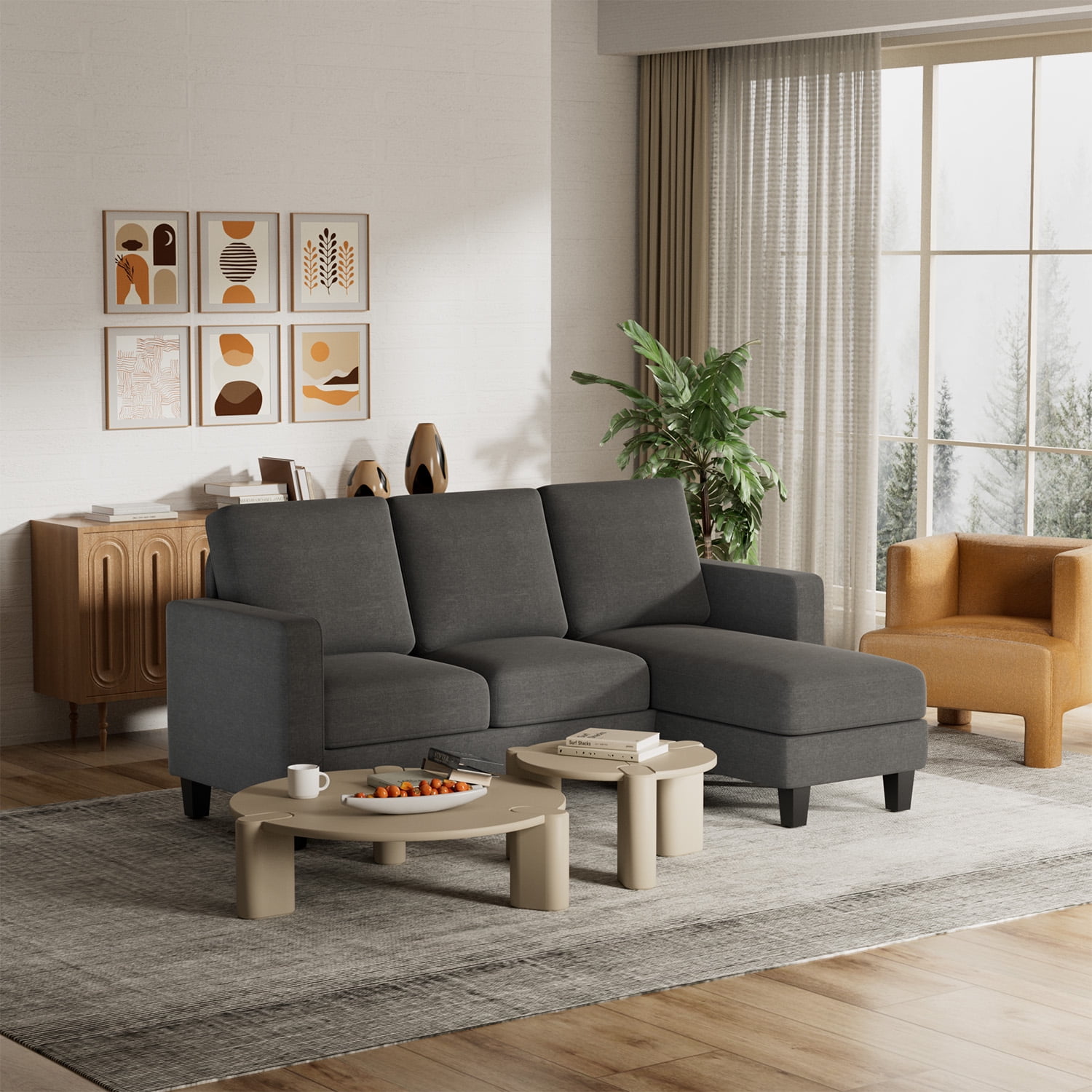 Furmax L-Shaped Convertible Sectional Sofa Set, 3-Seater