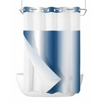 No Hook Shower Curtains, Lake Blue White Ombre Stall Bathroom Curtain with Snap in Liner, Retro Minimalist Gradient Art Waterproof Washable Fabric Bathroom Shower Curtain Sets, 48" x 72"