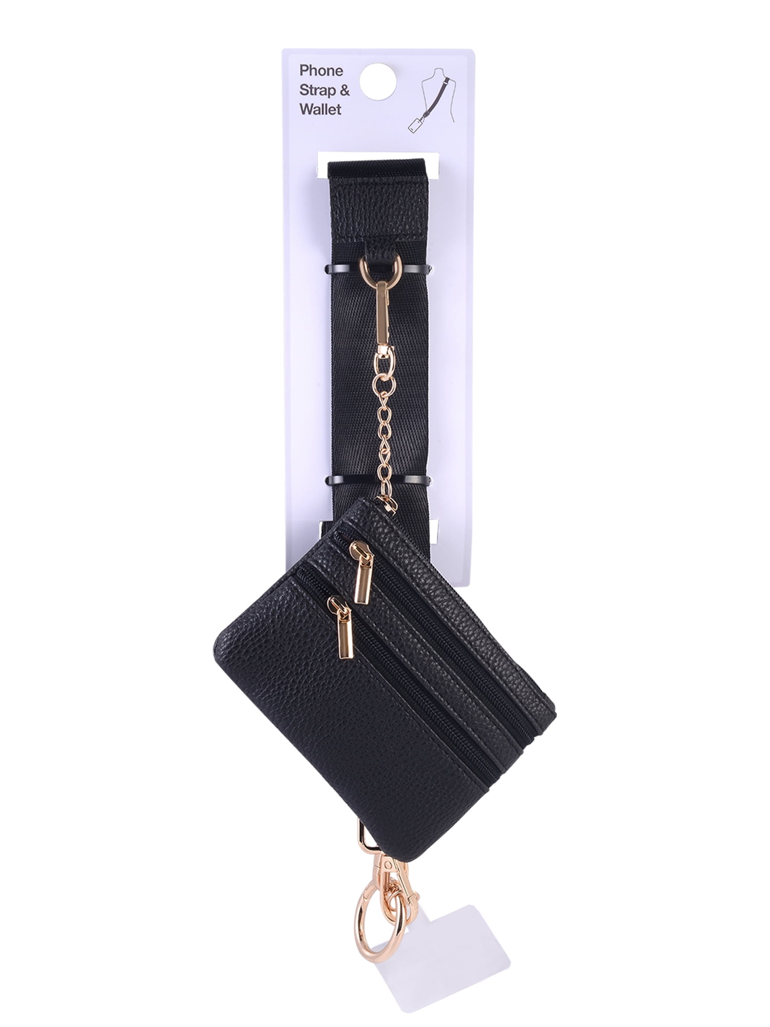 Solutions Solid Black Phone Strap and Wallet