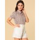 thumbnail image 3 of Blusa floral vintage para mujer, cuello vuelto, cuello dividido, manga corta, gasa, camisa elegante Rosa beige M, 3 of 6
