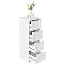 Drevy Floor Storage Cabinet with 4 Drawers, Freestanding Bathroom Cabinet with Anti-toppling Device, Multifunctional Floor Cabinet for Bathroom, Living Room or Bedroom, 12 x 12 x 33 inches (White)