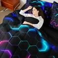 thumbnail image 4 of Castle Fairy Geometric Honeycomb Boy Twin Bedding Sets 7-Piece,Abstract Gradient Hexagon Bedding Comforter Set Microfiber,Video Game Breathable Sheet Sets,Breathable Home Decor,Reversible, 4 of 8