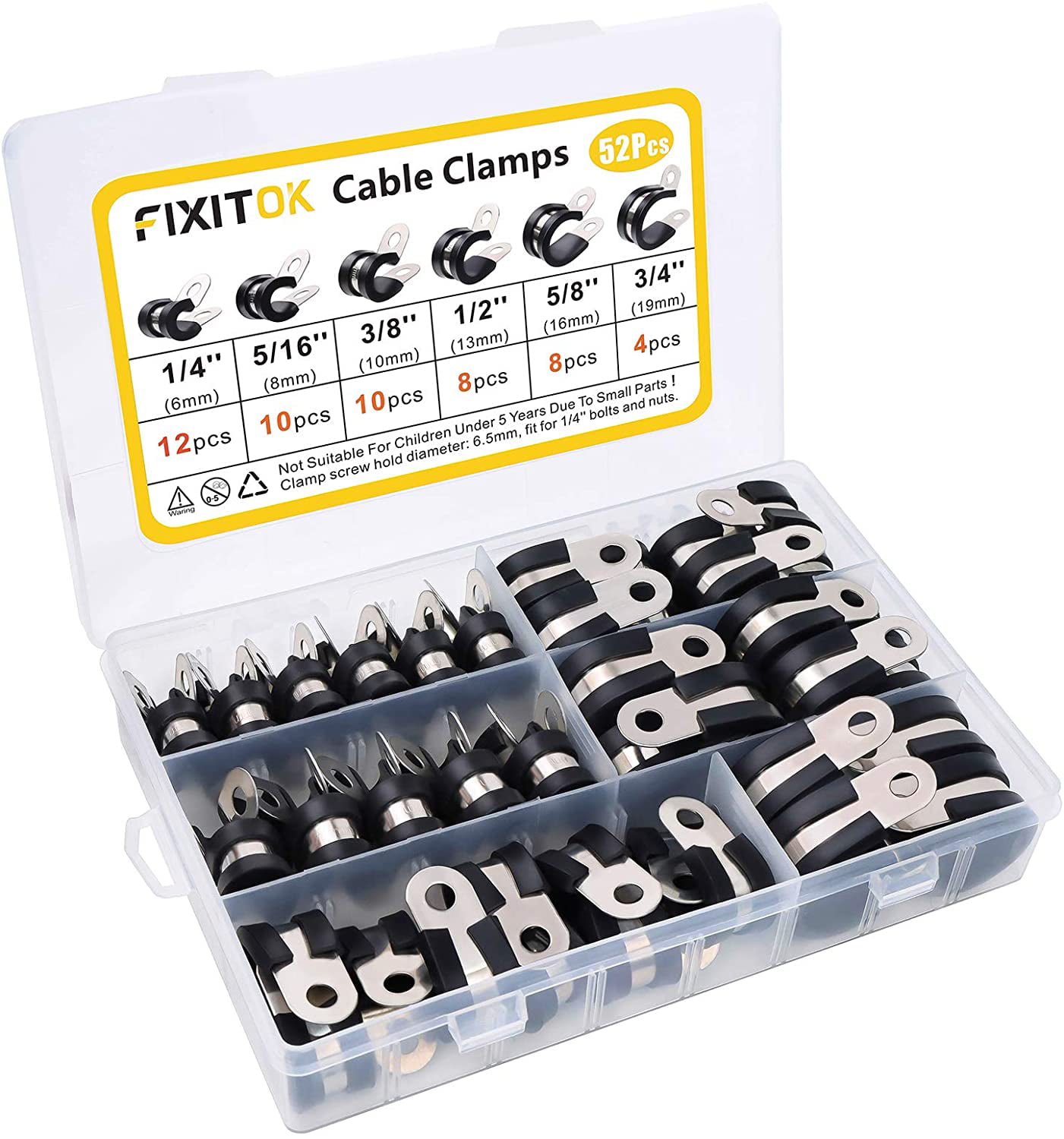50Pcs Cable Clamp Assortment 1/4-in 5/16-in 3/8-in Heavy Duty Stainless Steel 