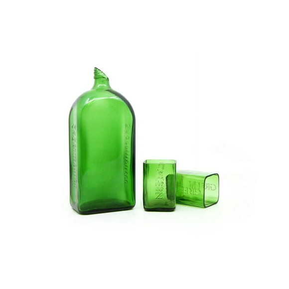 WASABOTTLE GREEN JÄGERMEISTER Water Jug Set | Everyday Drinking Set with Matching Glassware For Drinking ,Glasses Set for Cocktails, Juice & Wine(2 Glasses Only)