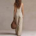 thumbnail image 6 of Tqyyweavej Women's Casual Overalls Sleeveless Button Down Deep V Neck Rompers Pleated Straight Leg Jumpsuits with Pockets, Linen Pants Women, 6 of 8