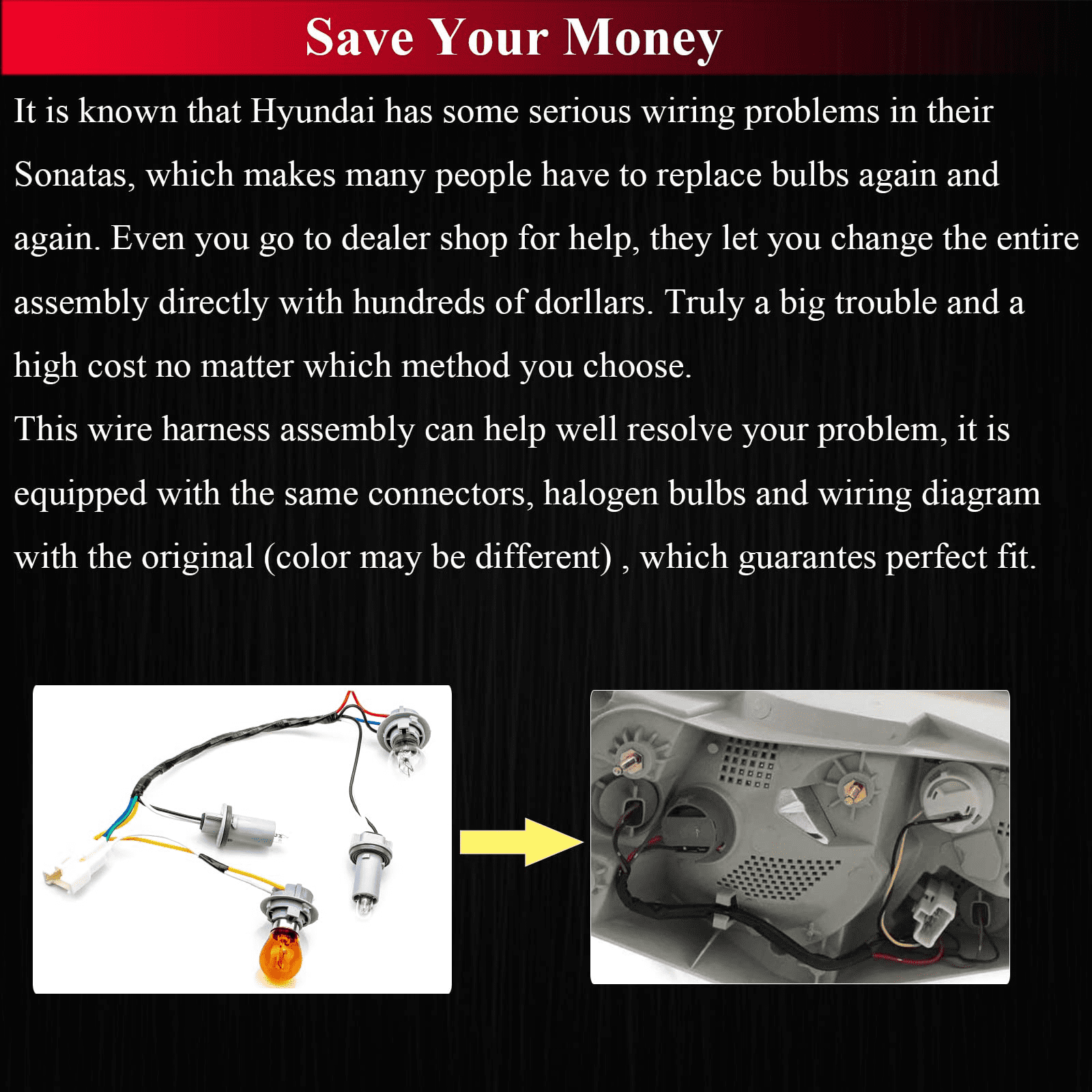 HOPUT 92450-3Q000 92450 3q000 Tail Lamp Holder and Wiring with 8 Halogen Bulbs, Compatible with Hyundai Sonata 2011 2012 2013 2014, Exterior, Rear (Pack of 1)