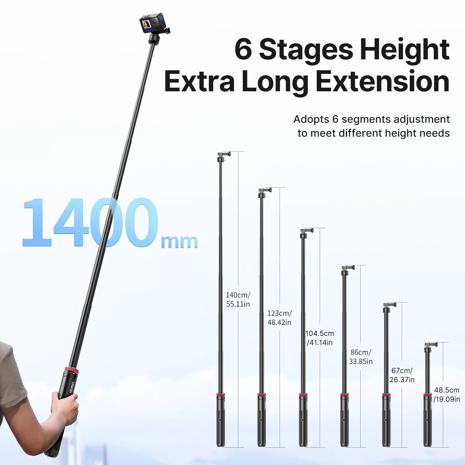 Ulanzi Go Quick II 1.4m Extendable Tripod – Magnetic Quick-Connect Tripod for GoPro Hero 12-5, Insta360 & DJI Action Cameras