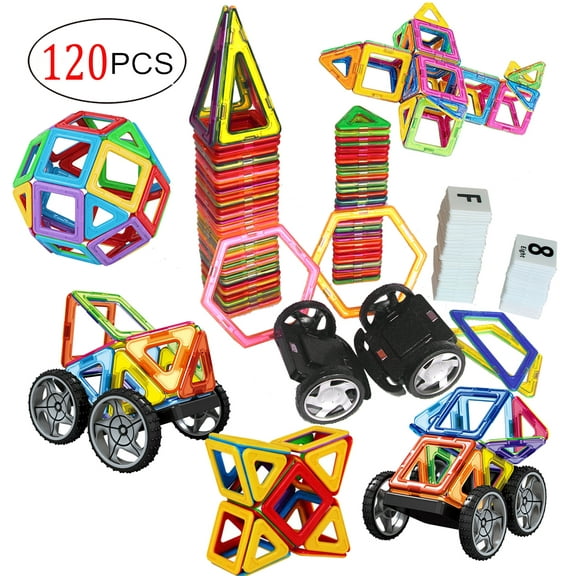 dreambuilderToy Magnetic Tiles, 120 PCS Creative Magnetic Building Blocks Set, Magnetic Tiles STEM Preschool Educational Construction Kit, Ages Children to Adult 3