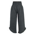 thumbnail image 6 of Linen Palazzo Pants for Women Spring Summer Smocked High Waist Wide Leg Asymmetric Ruffle Hem Flowy Beach Pants with Pockets, 6 of 6