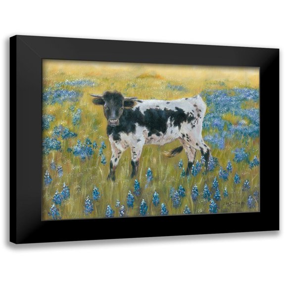 Britton, Pam 14x12 Black Modern Framed Museum Art Print Titled - Cutie in the Bluebonnets