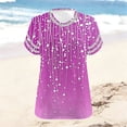 thumbnail image 5 of JTZGDY Plus Size V Neck Splicing Tops for Women Loose Fit Casual Floral Printed Summer Short Sleeve Graphic Tunic Blouse Trendy Oversized Beach Holiday Vacation Tees Shirt A-Purple XXXXXL, 5 of 7