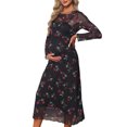 thumbnail image 4 of INSPIRE CHIC Womens Maternity 2-Piece Dress Mesh Ruched Side Bodycon Wedding Guest Cocktail Party Pregnancy Dresses XL Black Floral, 4 of 5