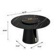 thumbnail image 3 of Magic Home 53.15” Black Sintered Stone Round Dining Table with 23.62” Black Slate Round Turntable for 6 People with Black Stainless Steel Base, 3 of 6