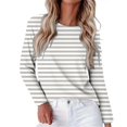 thumbnail image 2 of Women's Black White Striped Print Raglan Sleeve Round Neck Sweatshirt, Long Sleeve Soft Rayon Blend Pullover Top with Loose Fit for Fall Season, Casual Streetwear and Legging Pairing Outfits Grey L, 2 of 9