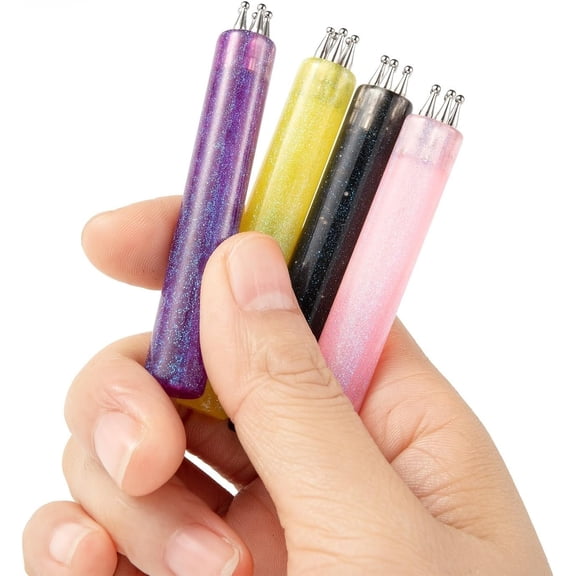 4 Piece Multi-Point Nail Art Dotting Tool Set, Glitter Handle Five-Dot Flower Pens for DIY Manicure Designs and Salon Detail Work