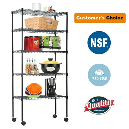 5-Tier Wire Shelving Unit Steel Large Metal Shelf Organizer Garage Storage Shelves Heavy Duty NSF Height Adjustable Commercial Grade Utility...