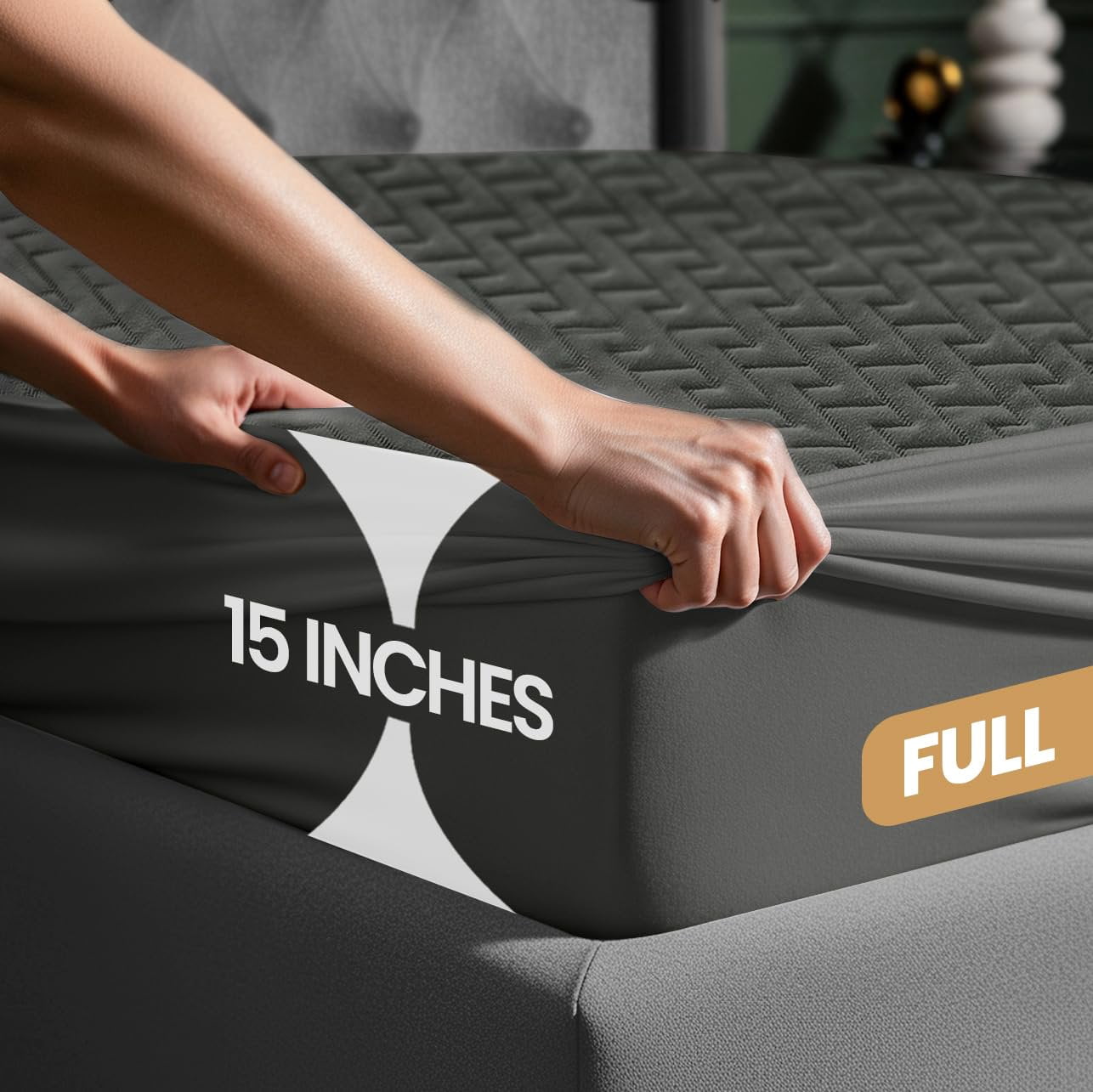 Utopia Bedding Waterproof Mattress Protector Full Size (Gray), Premium 3D Air Soft Fabric Mattress Cover, Fits 15 Inches Deep, Breathable, Fitted Style with Stretchable Pockets