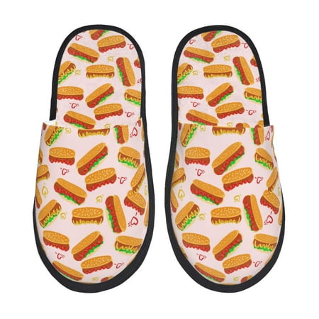 Balery Hot Dog In Heart Slient Indoor Furry Fleece Comfort House Shoes Soft Non-Slip Home Shoes Cotton slippers House Slippers-- Large