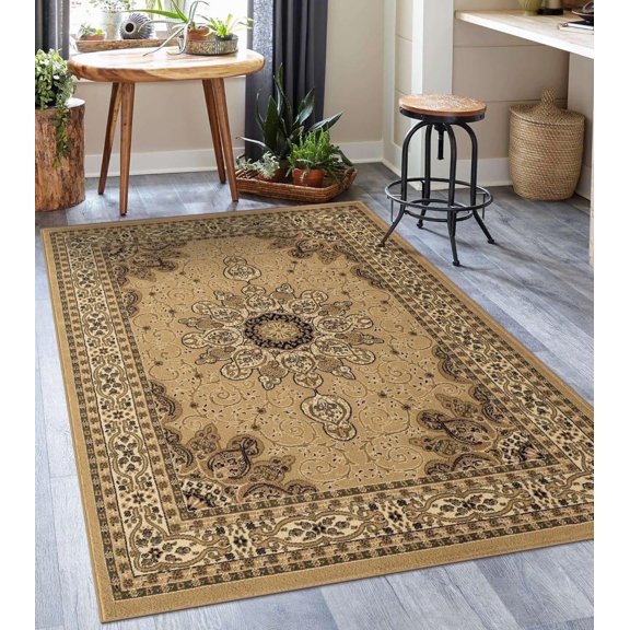 Luxe Weavers Oriental Floral Medallion Beige 9x12 Area Rug, Indoor Carpet