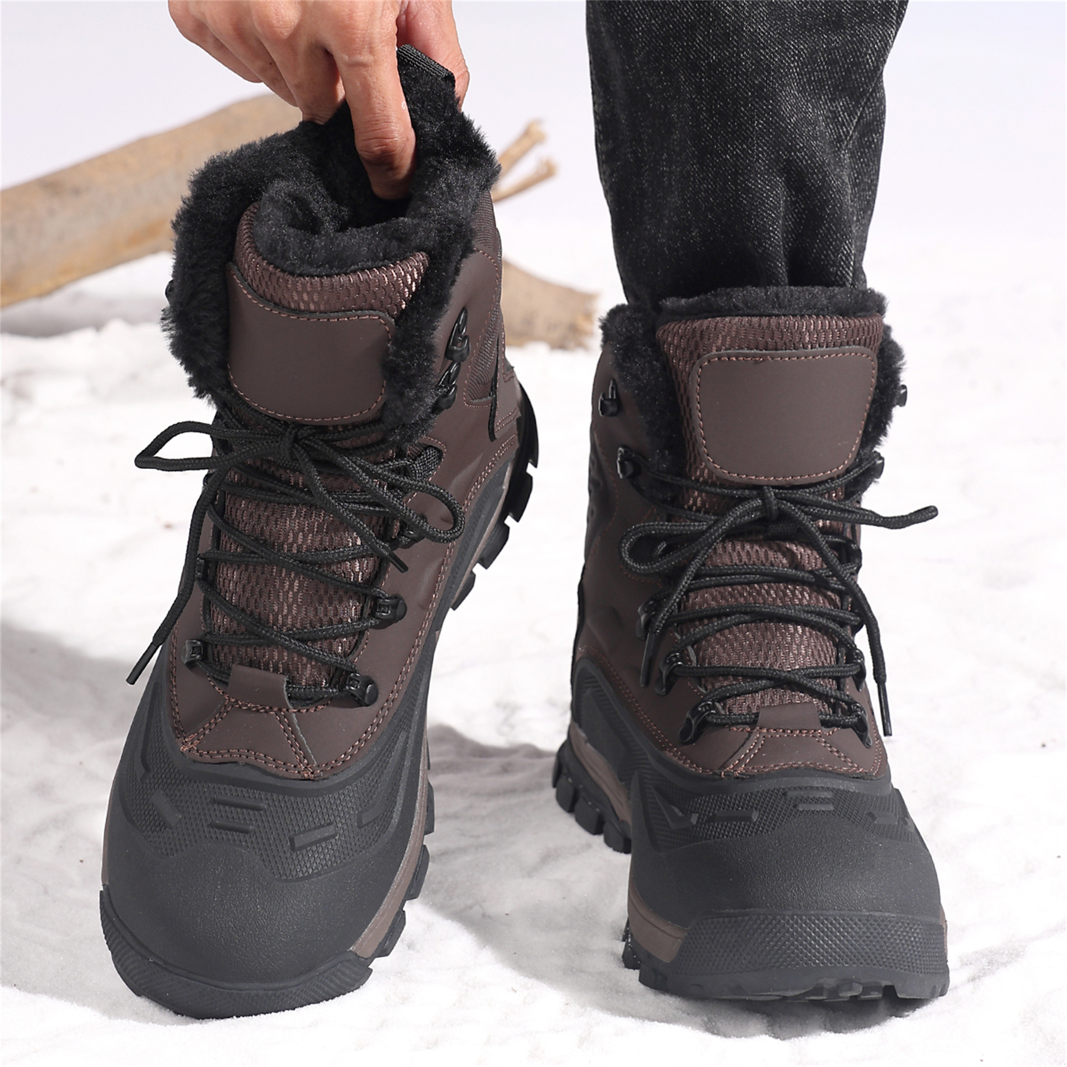 YOURDIARY Men's Ankle-High Waterproof Hiking Boots Snow Boots Outdoor Shoes Trekking Trails Faux Fur Lined