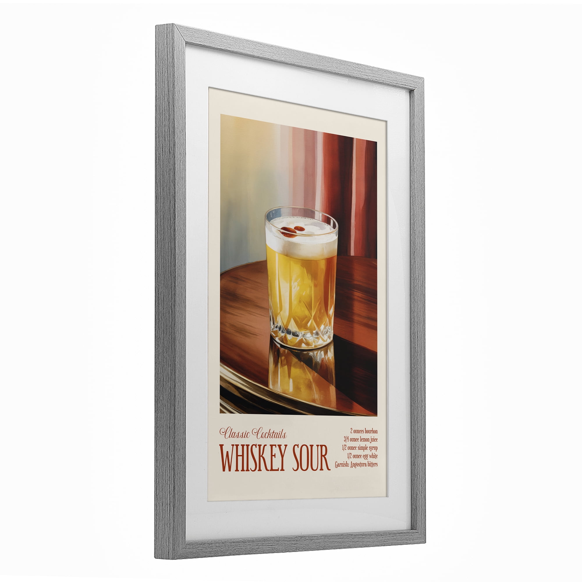 Stupell Industries Whiskey Sour on Table Gray Framed Print Under Glass, design by Andreas Magnusson