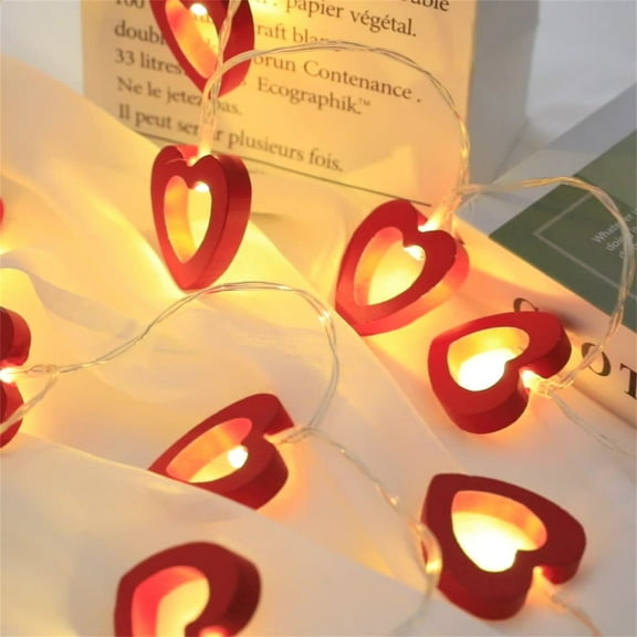 IFNWSV 10 LED Valentine's Day Warm Wooden Heart String Lights Fairy String Lights Lamp for Valentine's Day Wedding Garden Bedroom Festival Birthday Party Decoration,4.92Ft