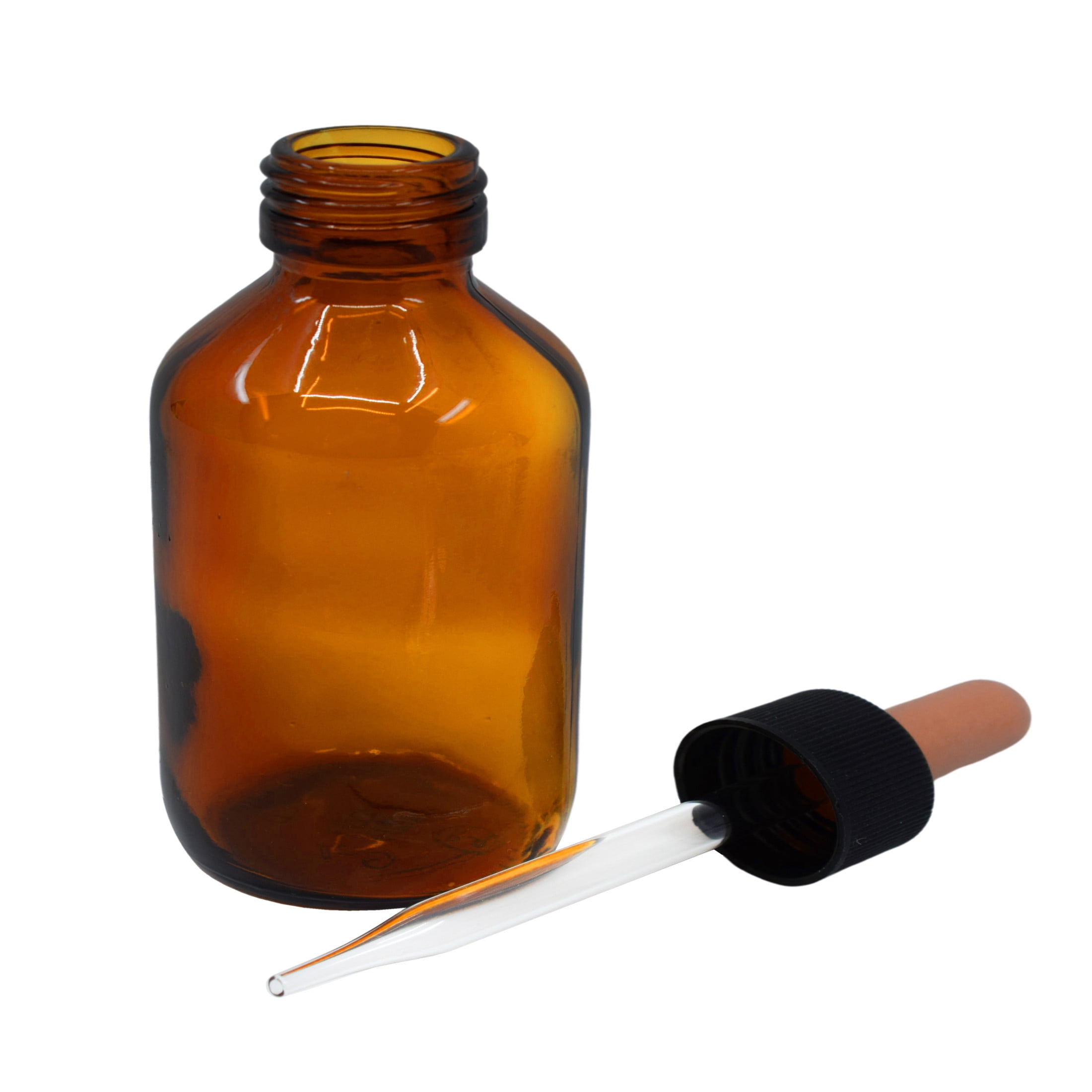6PK Dropping Bottles, 100ml (3.3oz) - Amber Soda Glass - Screw Cap with Glass Dropper & Rubber Bulb - Eisco Labs