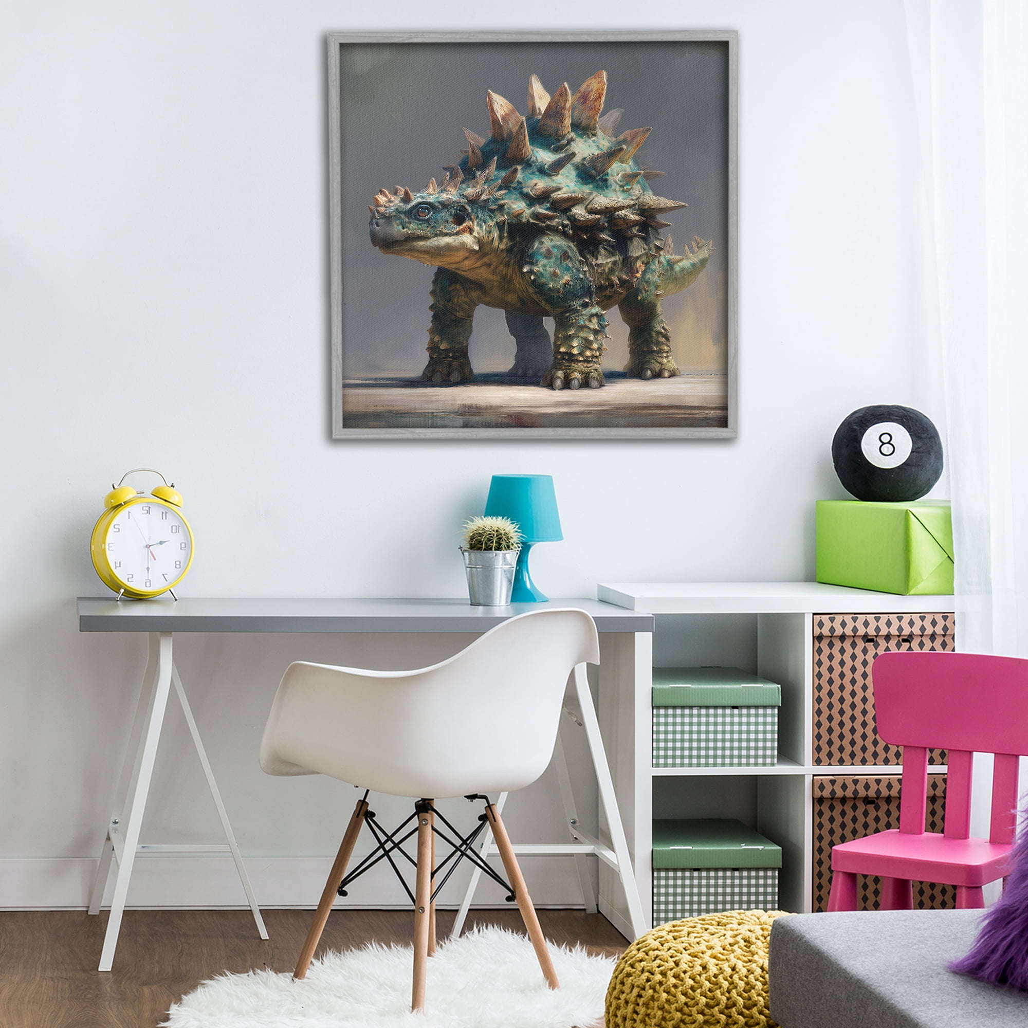 Stupell Industries Prehistoric Ankylosaurus Portrait Gray Framed Giclee Art, design by Wumples